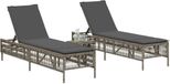 vidaXL Ligbedden - 2 stuks - met tafel - poly rotan - grijs