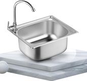 Unyqoos® Compacte gootsteen in roestvrij staal met omkeerbaar afdruipvlak en afvoerbuisclips