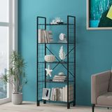 Stevige zwarte metalen boekenplank, 30 cm B x 60 cm H x 156 cm D