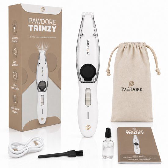 Pawdore Hondentondeuse Trimzy - Dierentondeuse Met afzuiging - Katten Tondeuse - Draadloos - Trimset - HondenTrimmer 18 mm