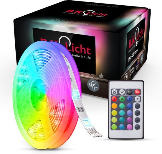 B.K.Licht – LED Strip 10 meter – Light strip – RGB LED Verlichting – met afstandsbediening – licht strip dimbaar