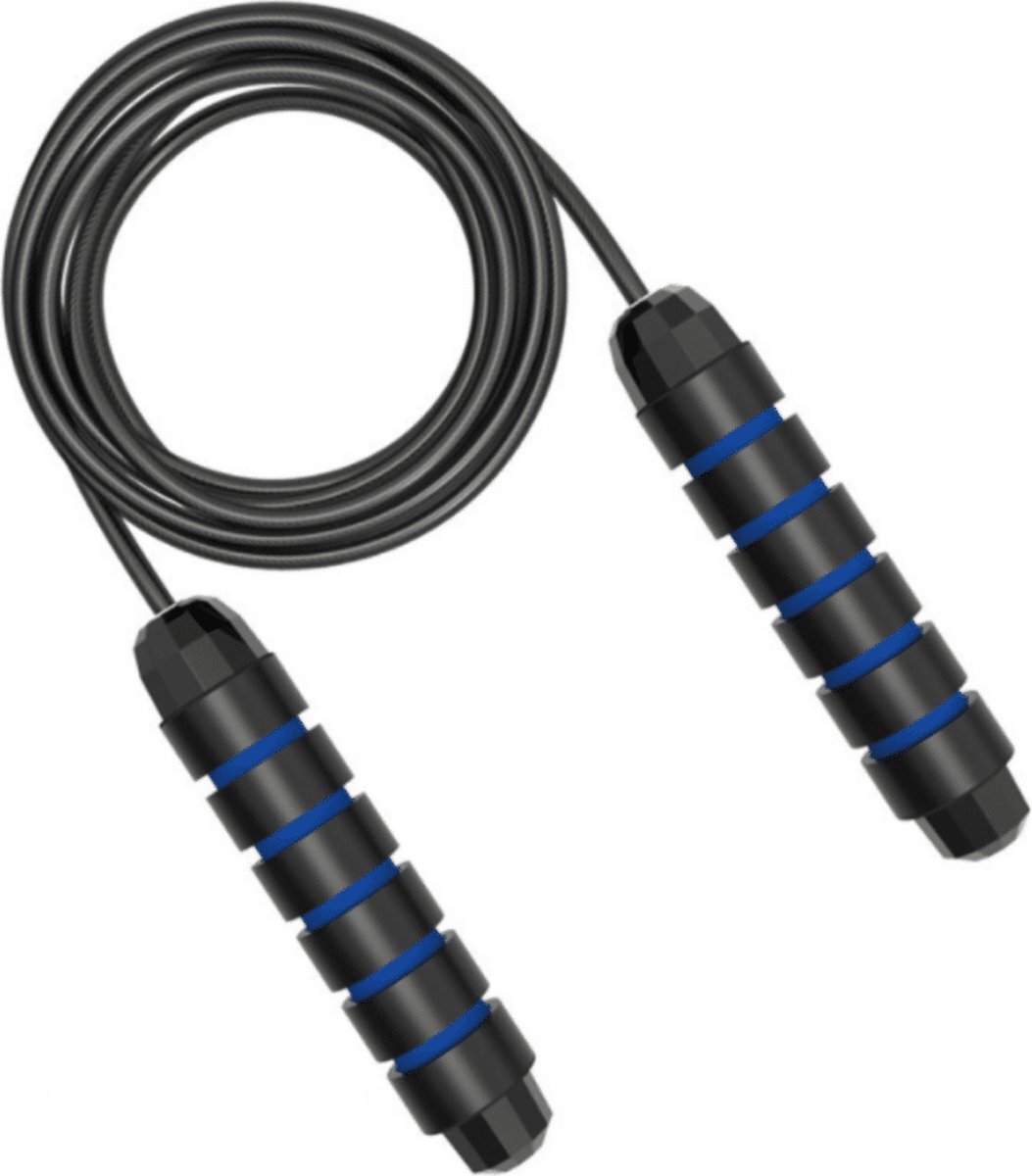 WM Sports Springtouw verzwaard - Touwtje springen - Rope skipping - Jump rope - Speedrope - Verstelbaar - Voor volwassenen en kinderen - Sport springtouw - Fitness, crossfit en boksen - Staaldraad - Foam handvaten - Lengte 280 cm - Zwart, Blauw