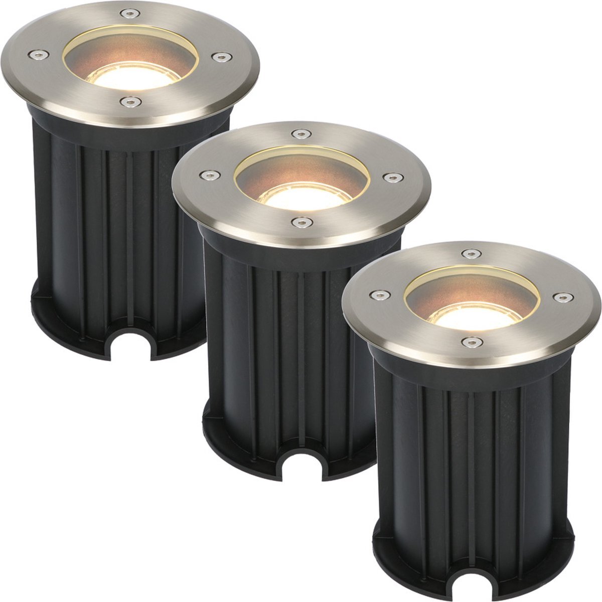 HOFTRONIC 3x Maisy - LED Grondspots voor buiten - Rond - RVS - IP65 waterdicht - Verwisselbare GU10 - 5 Watt - 2700K Warm wit - Dimbaar - Tuinspots en inbouwspots buiten voor in de grond -