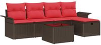 vidaXL Tuinbank Set Bruin en Rood Polyrattan