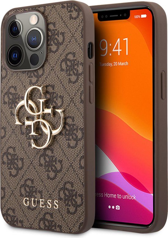 Guess iPhone 13 Pro Backcase hoesje - Effen Bruin - Kunstleer