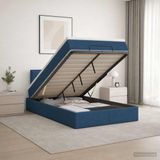 vidaXL - Ottoman bed met matras met hoofdeinde - Blauw - 120 x 200 cm - Stof