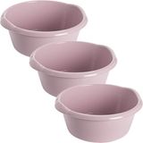 Hega hogar 3x stuks kunststof plastic afwas teiltje/afwasbak rond 10 liter zacht roze - Diameter 38 cm x Hoogte 16 cm