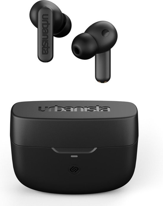 Urbanista Atlanta Hybrid Active Noise Cancelling Wireless Earbuds, Deep Bass Spatwaterbestendige Koptelefoon, Bluetooth Multipoint Oordopjes, Transparantie Modus, Draadloze Oplaadcase, Nachtzwart