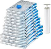 Amazon Basics Vacuümzakken voor kleding met luchtdicht ventiel en handpomp - meerdere, 3x jumbo, 3 x groot, 3 x middelgroot, 3 x klein, 12 stuks, ritssluiting, doorzichtig