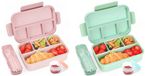 Merkloos Lunchbox enfant - 4 compartiments - Rose/Vert - 1300 ml - Set de 2 pièces