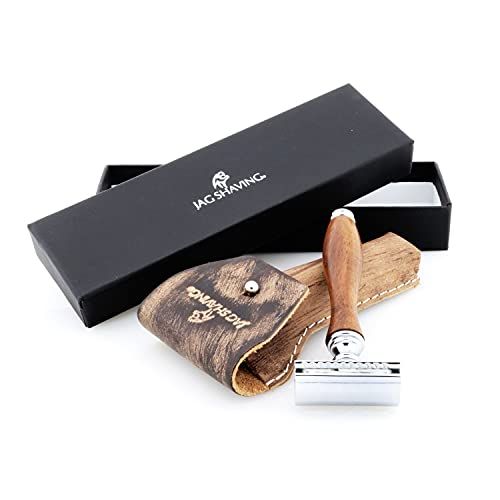 Jag Shaving Veiligheidsscheermes - Duurzaam scheerscheermes voor mannen en vrouwen - Elegant design veiligheidsscheermesje - lederen etui voor scheerscheermes - Reisscheerscheermes