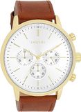 OOZOO Timepieces - Goudkleurige OOZOO horloge met bruine leren band - C11201