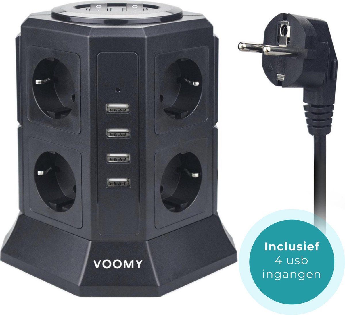 Voomy Multi Stekkerdoos met Schakelaar - 4 USB Laders - 8 Stopcontacten