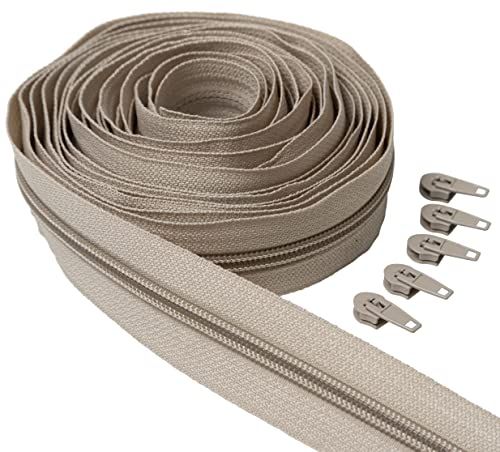IPEA Doorlopende ritssluiting 5 meter + 25 metalen schuivers - beige