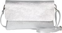 AmbraModa GLX11 - Crossbodytas, Clutch, telefoontas van echt leer met afneembaar en verstelbare schouderriem, passend voor mobiele telefoons en tablets tot 7 inch. Zilver metallic
