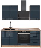 Vicco Eenpersoonskeuken Fame-Line, Donkerblauw hoogglans/Goudkleurig Eiken, 190 cm, WB Eik