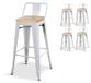 Ensemble de 4 tabourets de bar, en métal, finition blanc mat, avec assise en bois