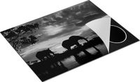 Chefcare Inductie Beschermer Olifanten tijdens Zonsondergang - Silhouet - Zwart Wit - 77x59 cm - Inductie Mat
