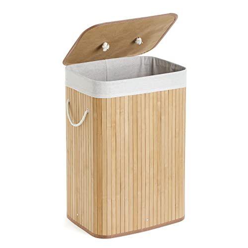 Mondeer Bamboe wasmand - 72L - Opvouwbaar - Met wasbare voering - 40 x 30 x 60 cm - Naturel