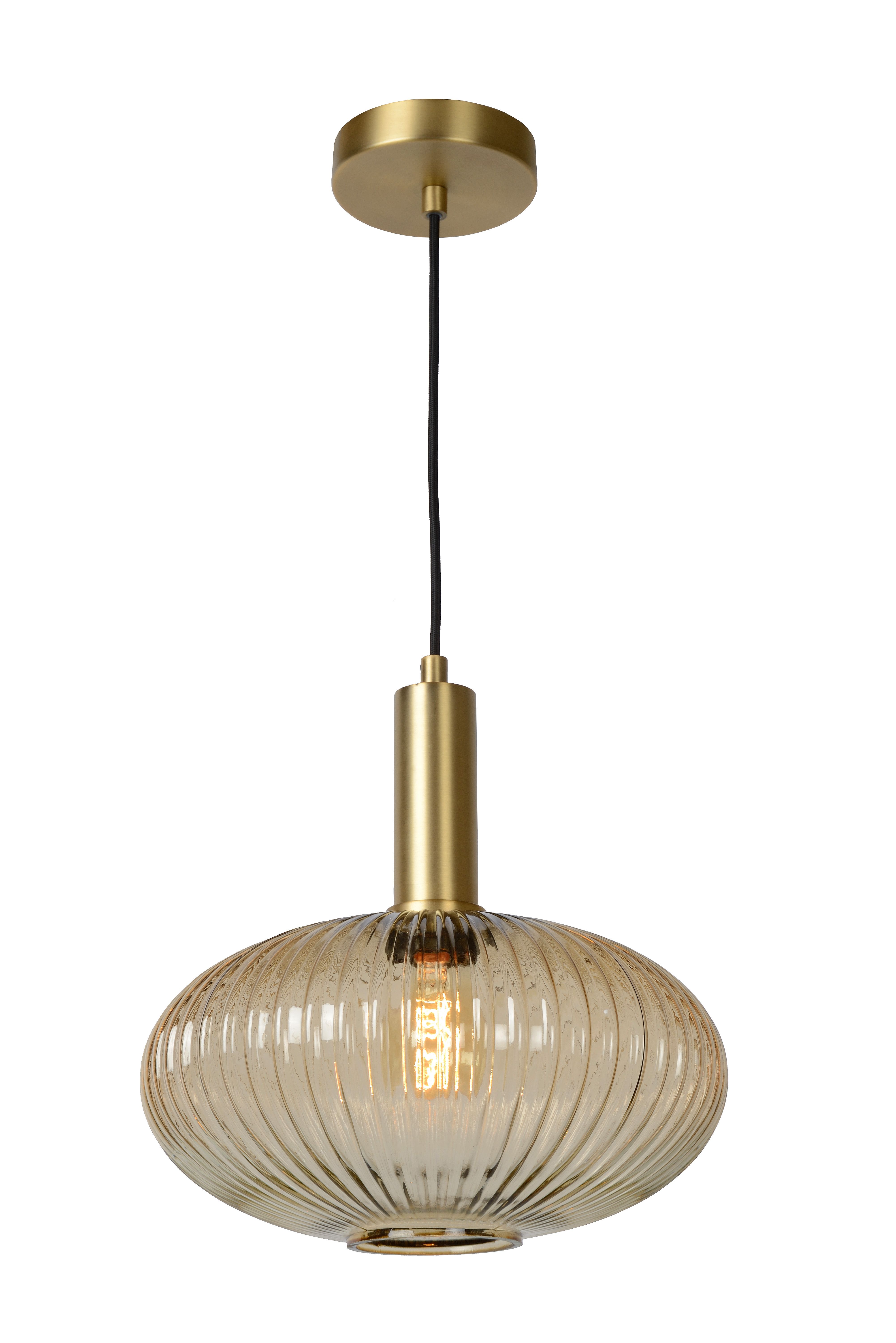 Lucide MALOTO Hanglamp - Ø 30 cm - Amber Glas - E27 - Dimbaar