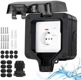 Merkloos / Sans marque CLGP® Buitenstopcontact - Zwart en Wit - IP66 - Opbouw - Met Kinderbeveiliging