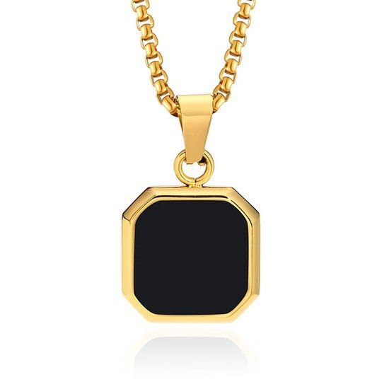 Mendes Lookinggoodtoday Ketting met Hanger - 15mm vierkant Goudkleurig en Agaat