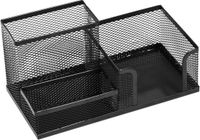 Merkloos Desk Organizer, Penhouder, Desk Pen Case, Metalen Tafelorganisator, Deskplank met Notehouder, Mesh, 196 x 98 x 99 mm, Zwart