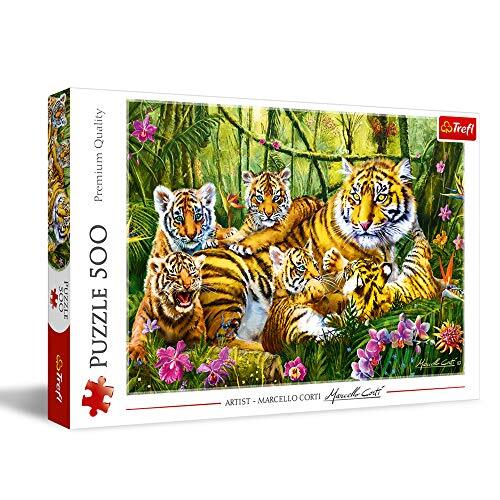 Trefl 37350 Tigerfamilie 500 onderdelen, premium kwaliteit, voor volwassenen en kinderen vanaf 10 jaar puzzels, gekleurd