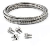 DQ-PP STAALKABEL SET - 4 mm - 10 m - 4 x Kabelklemmen Beugel 4 mm - Roestvrij Staal INOX