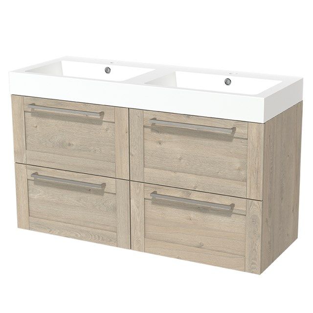Maxaro Badkamermeubel 120cm Modulo Lichtgrijs Eiken 4 lades Kader Wastafel Mineraalmarmer