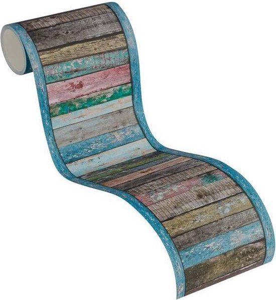 A.S. Création SLOOPHOUT BEHANGRAND - Industrieel Behangrand - Blauw Bruin Meerkleurig - Papier