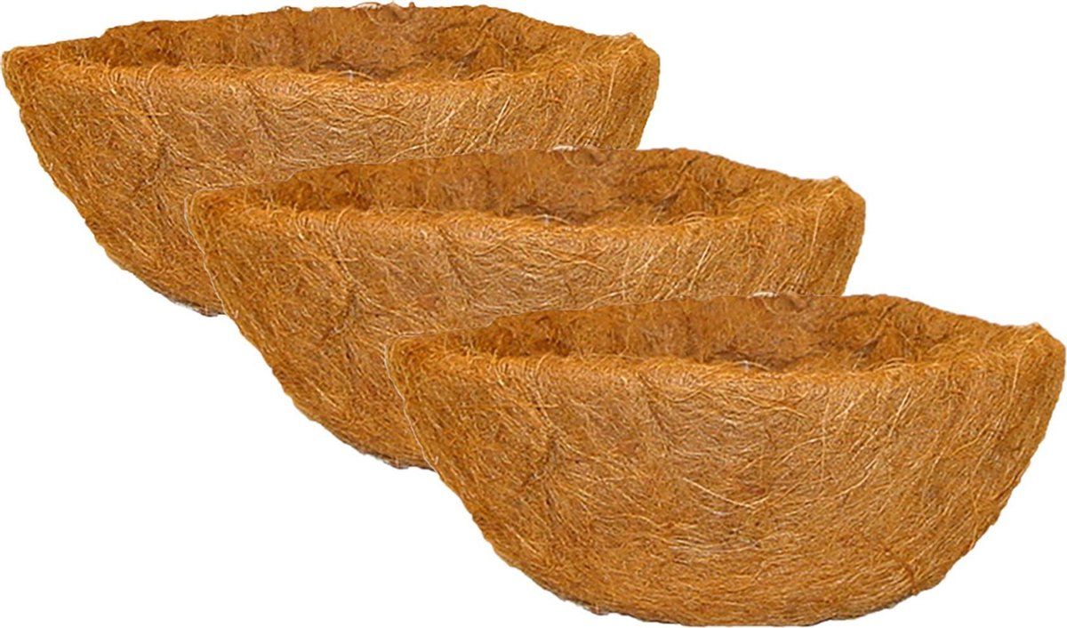 Esschert Design 3x stuks voorgevormde inlegvellen kokos voor hanging basket 40 cm - kokosinleggers / plantenbak van kokos