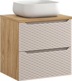 Meuble de salle de bain 60 cm avec plan vasque - chêne huilé + beige