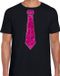 Bellatio Decorations Verkleed shirt heren - pailletten stropdas - roze/zwart - S