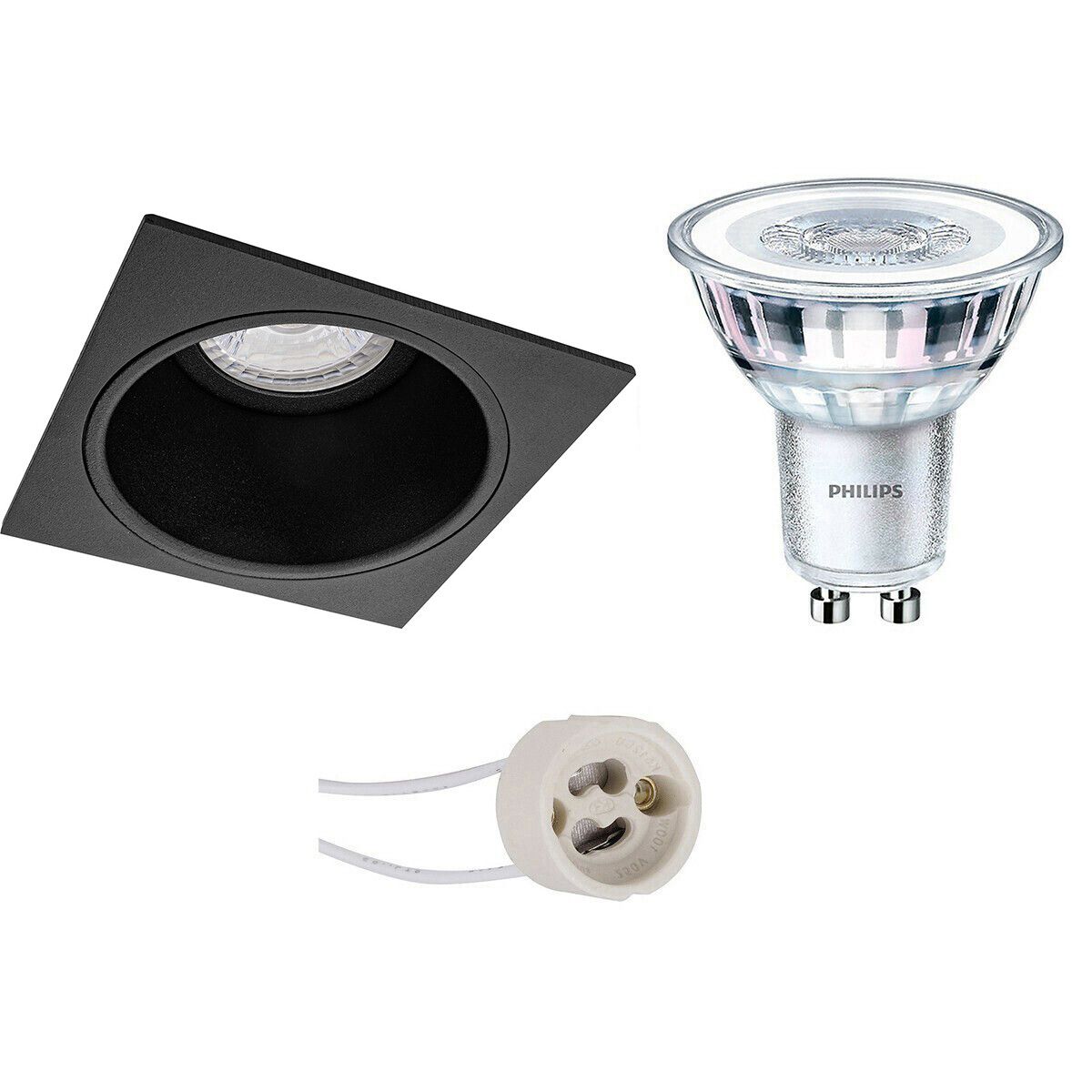 BES LED LED Spot Set - Pragmi Minko Pro - GU10 - Vierkant - Mat Zwart - 3000K - 3.5W - 265lm