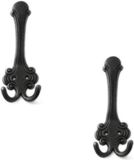 Merkloos / Sans marque Garderobe kapstok jashaken/ophanghaken - 3x - dubbele haak - antiek zwart - 7,5 x 3 cm