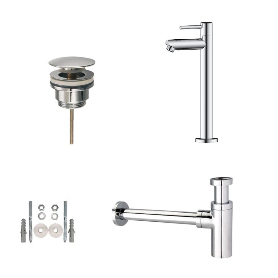 Badkamerplanet Toiletkraan Hoog set met afvoer en design sifon chroom rond