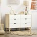 Commode scandinave 6 tiroirs, meuble de rangement en chêne et beige, dimensions 120l x 40p x 76h cm, idéale pour salon ou chambre