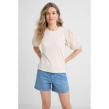 Anytime Anytime Jersey top met pofmouwen beige