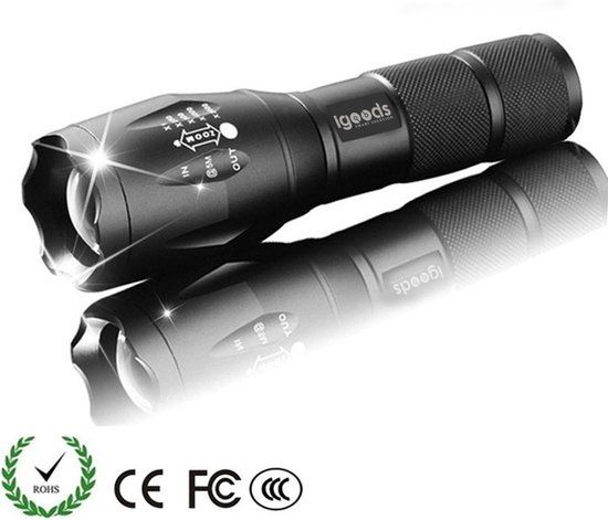 Igoods Cree XML T6 LED Zaklamp - 2000 Lumen - Zwart