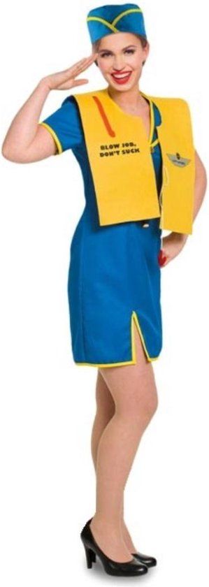 Stewardess Verkleedkostuum - Maat L/XL 40-42 - Blauw/Geel