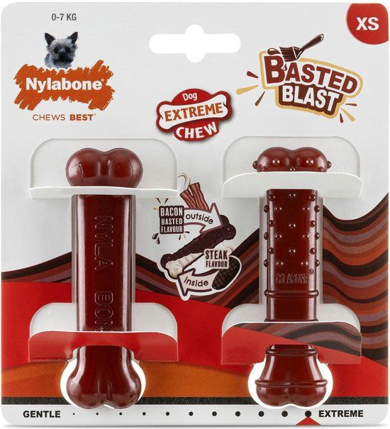 Nylabone Basted Blast Bacon & Steak Extra Small Dog Chew - 2 Pack