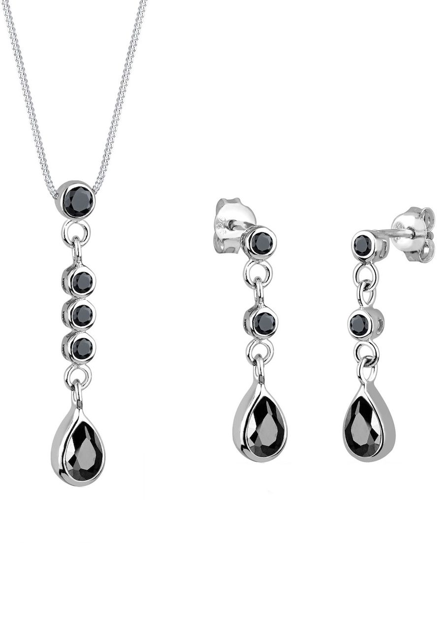 Elli Sieraden Set Dames Druppels Zwart Zirkonia 925 Zilver