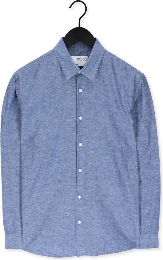 SELECTED HOMME SLHSLIMNEW-LINEN SHIRT LS W NOOS Heren Overhemd - Medium Blue Denim - Maat M