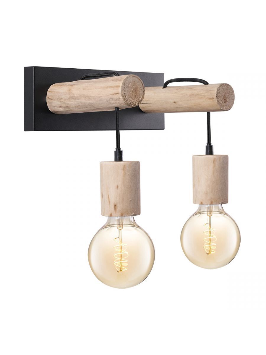 Home Sweet Home Billy Wandlamp - Hout - Zwart - 29x20x22cm - E27
