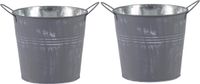 Mega Collections Emmer/plantenpot/bloempot - 2x - zink - zilvergrijs - D18 x H16 cm