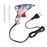 Rayher 30215000 Mini-lijmpistool 12 x 12 cm van kunststof, cool Flower Power design, inklapbare voet, 2 lijmsticks inbegrepen