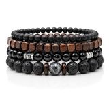Memphis Stacked Armband - Hout & Lava Steen