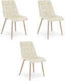 Oskar Set van 3 eetkamerstoelen SPLIT - Lichtbeige fluweel - Eikenlook poten