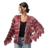 Chaks - Lametta-jas voor dames, metallic, voor festivals en feesten | Jas met franjes met open snit, discolook, festival, themafeest, carnaval, oudejaarsavond